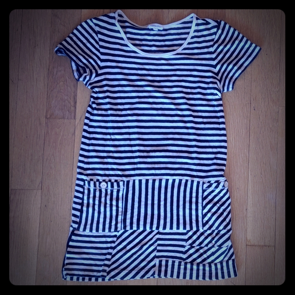 Blue and white cotton striped mini dress